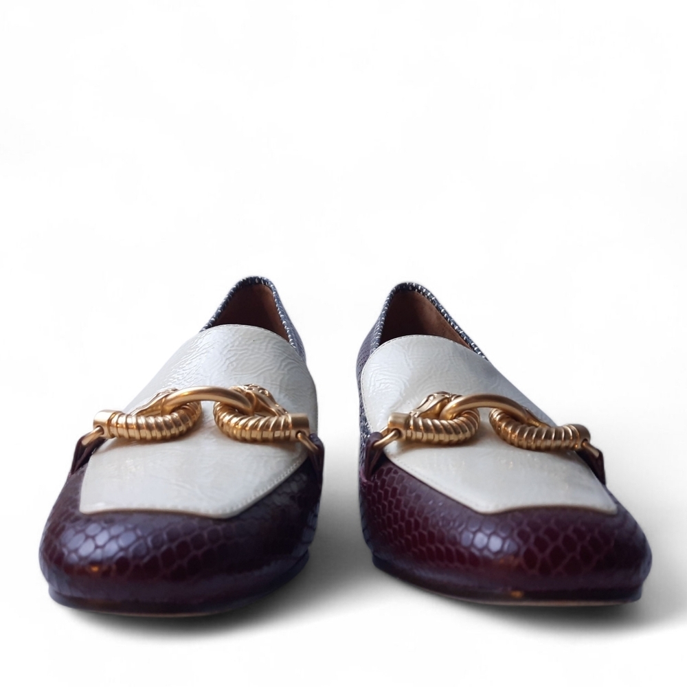 TORY BURCH Equestrian Block Heel Loafers Horsebit Pumps Snake Croc Academia 8.5 - Picture 5 of 12